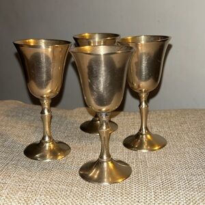 Vintage Brass Goblet Style 4” Shot Glasses set of 4